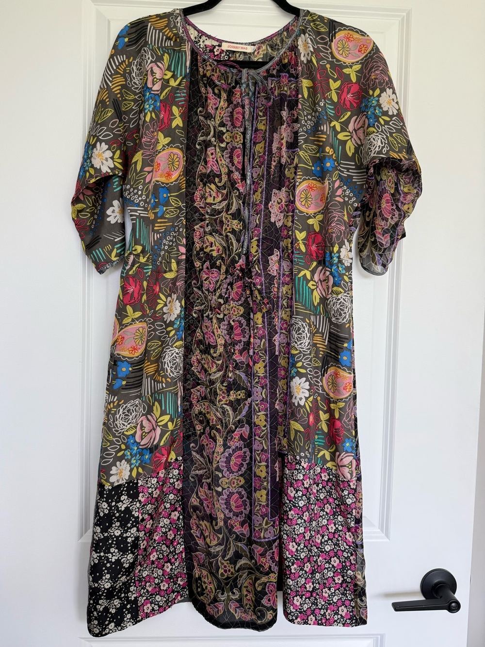 Johnny Was 100% Silk Semi Sheer Patchwork Dress size Small